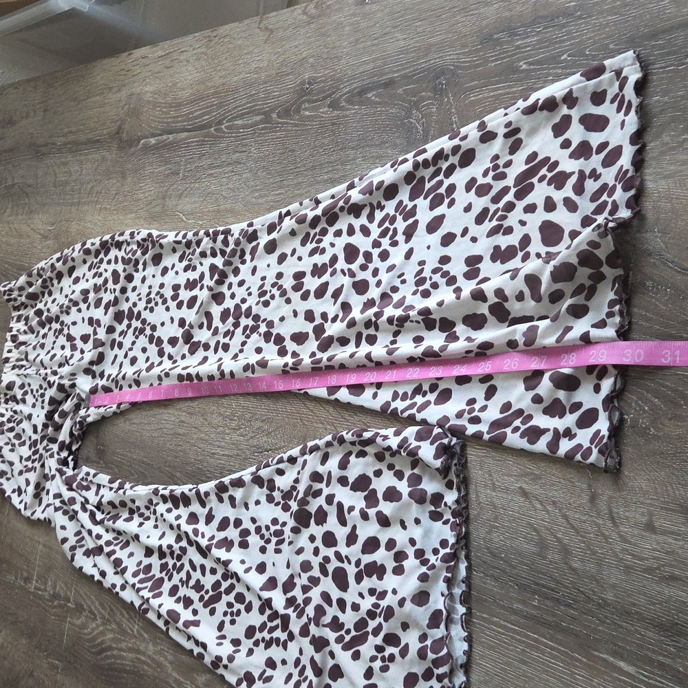 Glassons Animal Print Flare Layered Mesh High Waist Stretchy Pants XS Cow Print - Picture 7 of 12